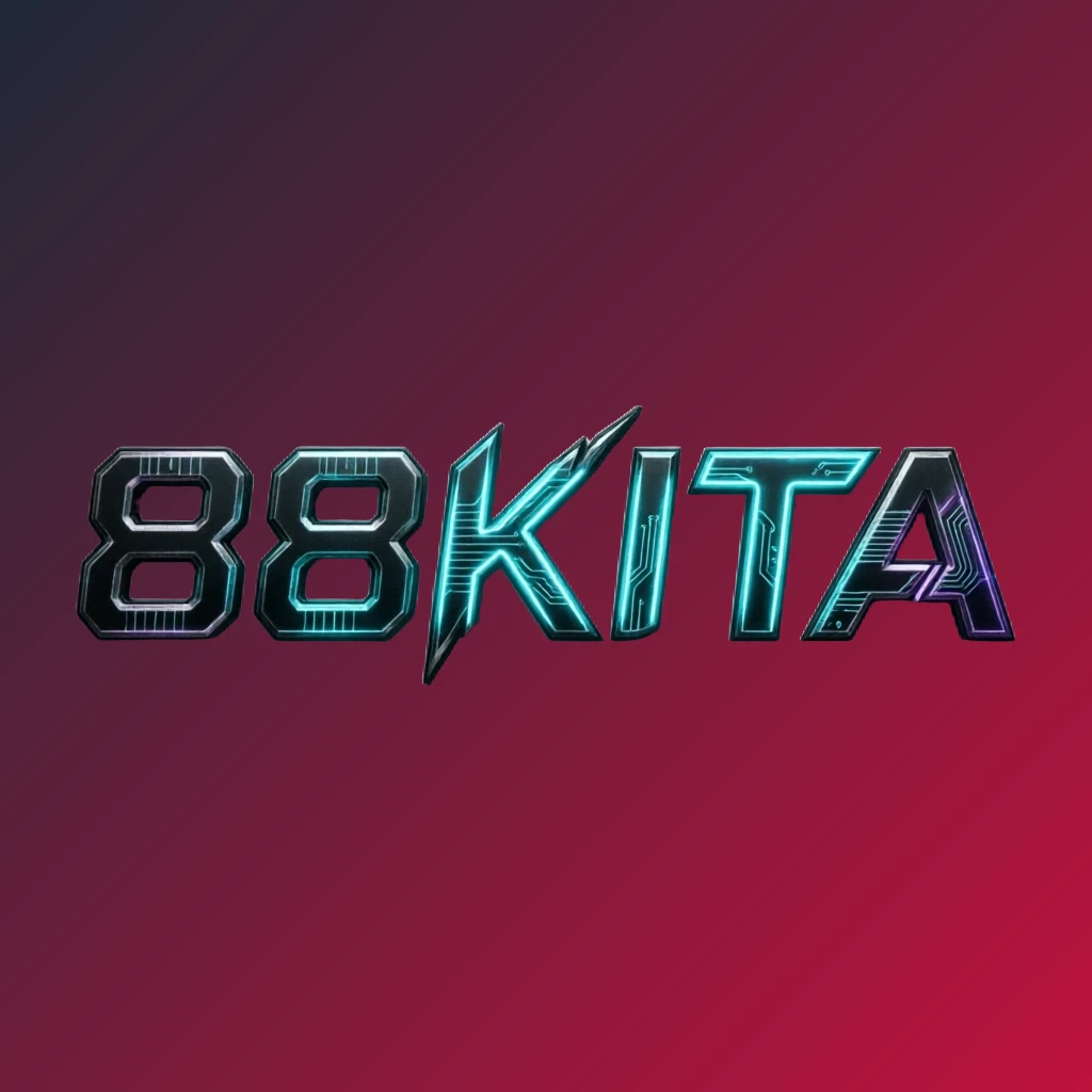 Futuristic 88KITA logo with neon accents and sharp typography featuring a tech-inspired symbol in a dark premium style on a transparent background